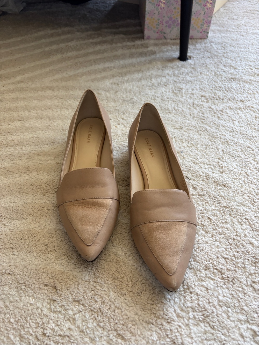 Cole Haan Women's Beige Pointed Leather & Suede Loafers